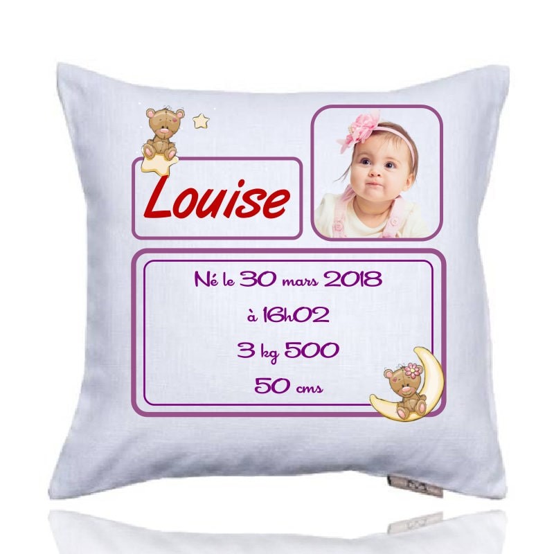 Coussin de Naissance Personnalisé Photo Fille ⋆ creer moi