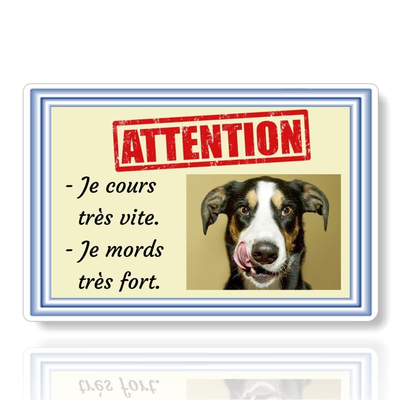 Plaque attention au chien humoristique personnalisée photo et texte